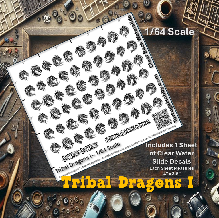 Tribal Dragons I - Clear Water Slide Decals - 1:64 & 1:24 Scale