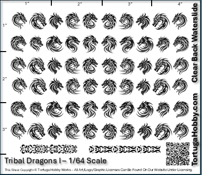 Tribal Dragons I - Clear Water Slide Decals - 1:64 & 1:24 Scale