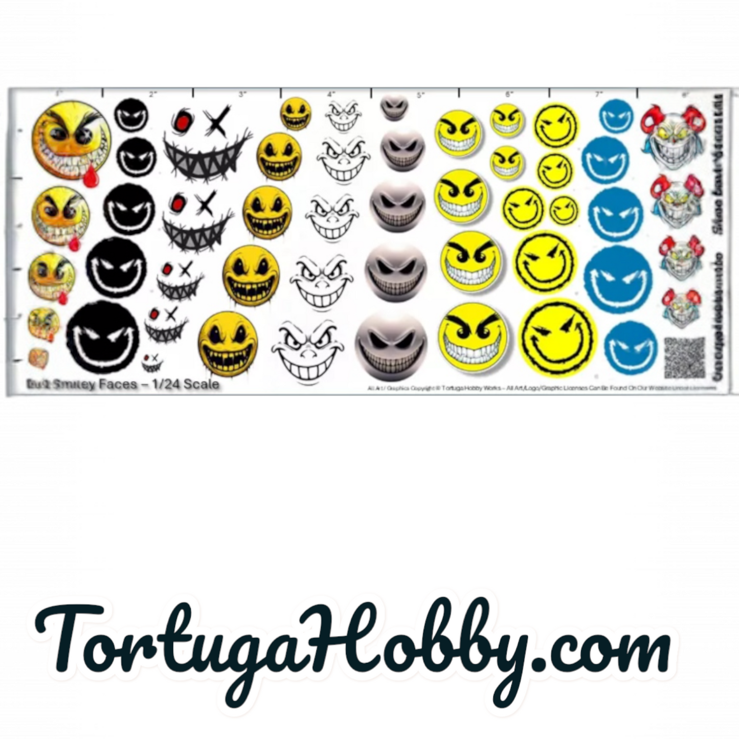 Decals - Evil Smiley Faces - Clear & White Water Slide Decals - Multi-Scale