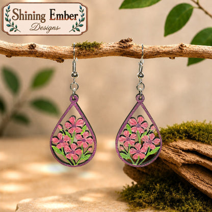 Blooming Teardrop Hand-Painted Wood Earrings
