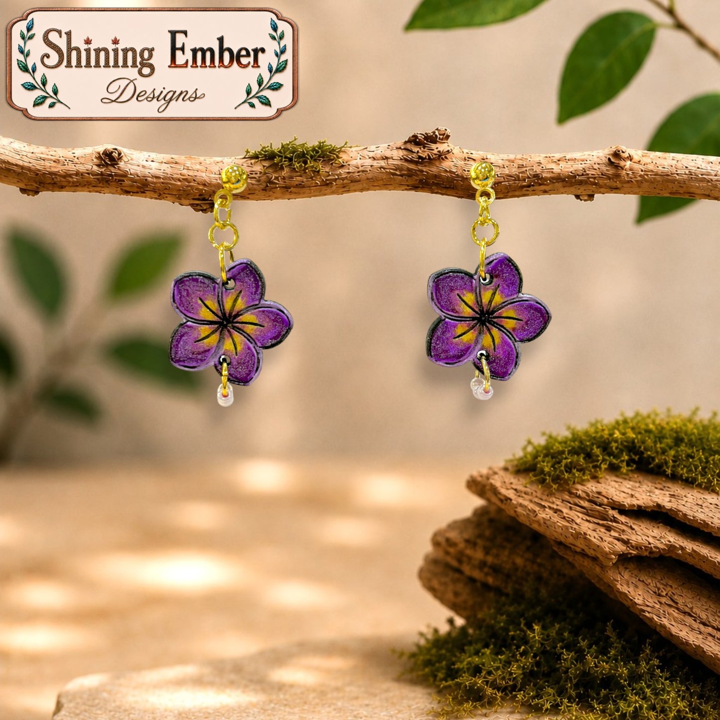 Plumeria Hand-Painted Wood Earrings