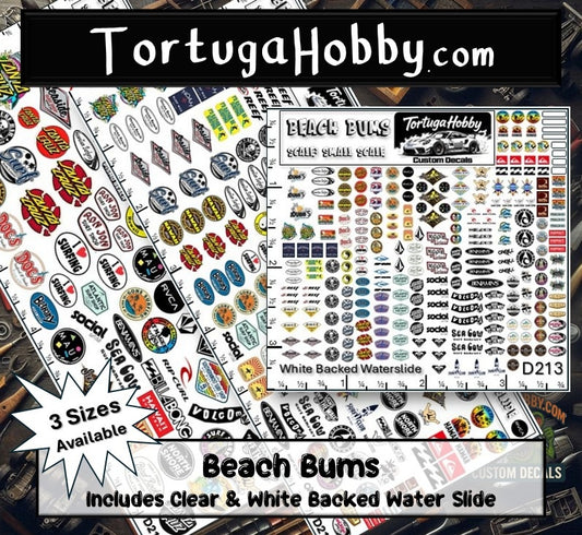 Beach Bums Decals - Clear & White Waterslide Decals - 1:24, 1:64 and 1:18 Scale