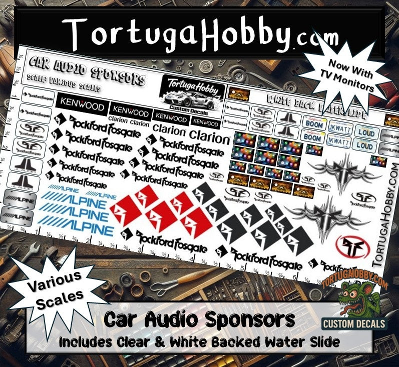 Car Audio Decals - Speakers, Amps, Sponsors and More. Waterslide or Peel & Stick Decals.