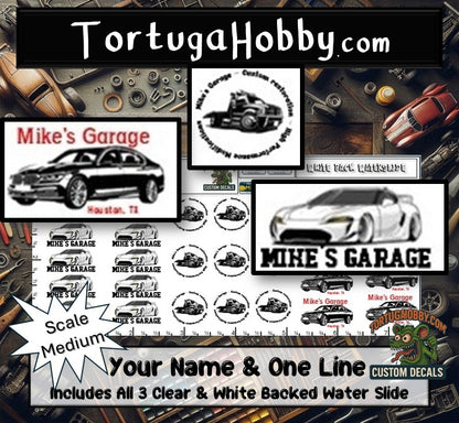Custom Garage Decals for your Diorama, Garage, Shop, or Model. Various Scales