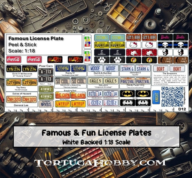 Famous License Plates - 1:64/1:24/1:18 Scale For Models, Derby, & More