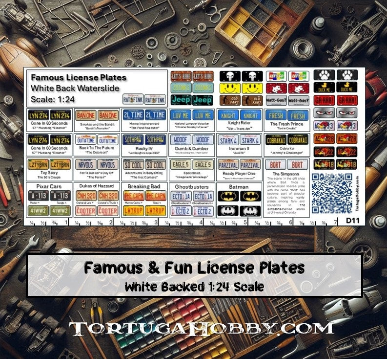 Famous License Plates - 1:64/1:24/1:18 Scale For Models, Derby, & More