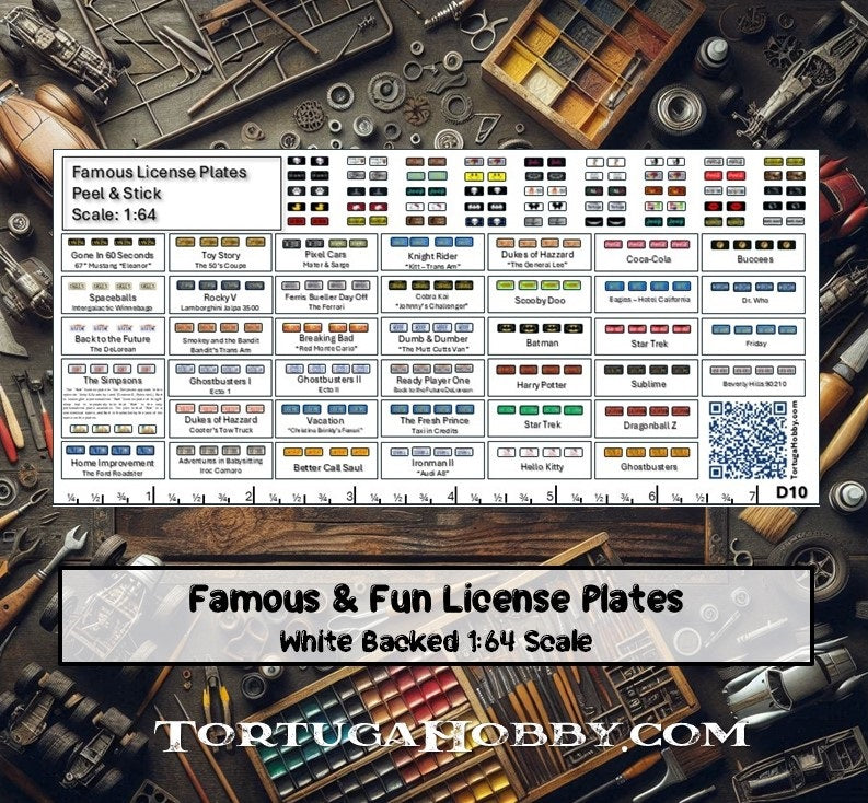 Famous License Plates - 1:64/1:24/1:18 Scale For Models, Derby, & More