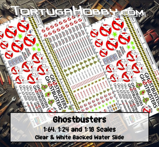 Ghostbusters - Clear & White - Water Slide Decals - 1:64, 1:24 or 1:18 Scale