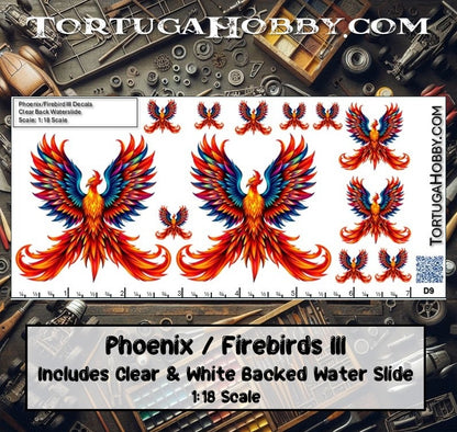 Phoenix/Firebird III - Clear and White Waterslide Decals - 1:18, 1:24 & 1:64 Scale