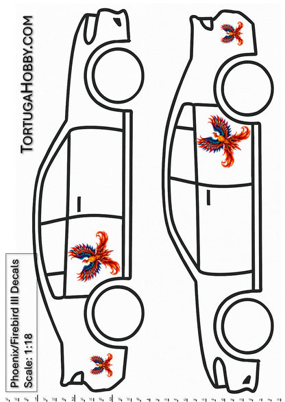Phoenix/Firebird III - Clear and White Waterslide Decals - 1:18, 1:24 & 1:64 Scale