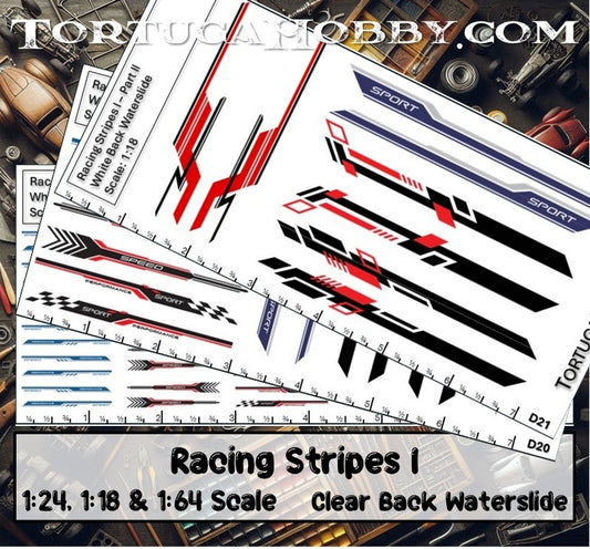 Racing Stripes I - Clear Water Slide Decals - 1:24, 1:18 or 1:64 Scale
