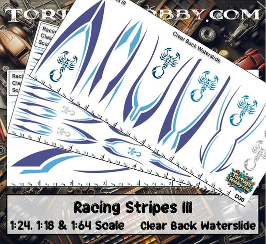 Racing Stripes III - Clear Water Slide Decals - 1:64, 1:24 & 1:18 Scale