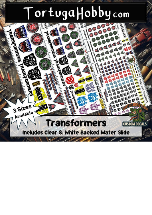 Transformers - Clear and White Waterslide Decals - 1:18, 1:24 & 1:64 Scale