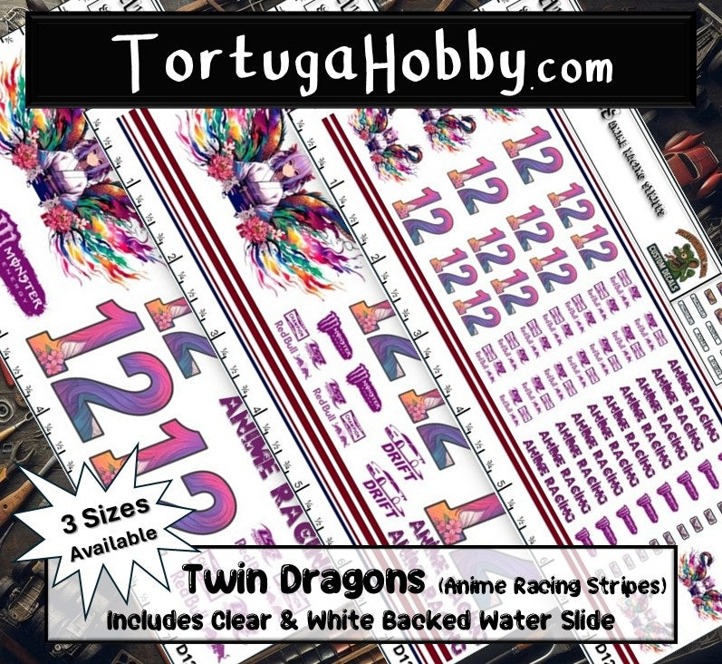 Twin Dragons Anime Racing Decals - Model Cars, Derby and More!!