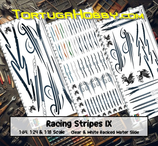 Racing Stripes IX - Clear Water Slide Decals - 1:64, 1:24 & 1:18 Scale