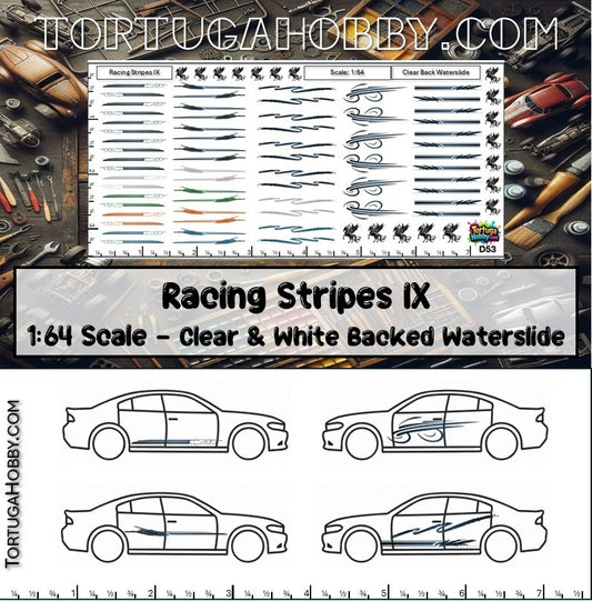 Racing Stripes IX - Clear Water Slide Decals - 1:64, 1:24 & 1:18 Scale