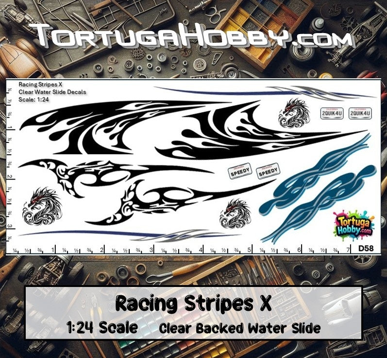 Racing Stripes X - Clear Water Slide Decals - 1:64, 1:24 & 1:18 Scale