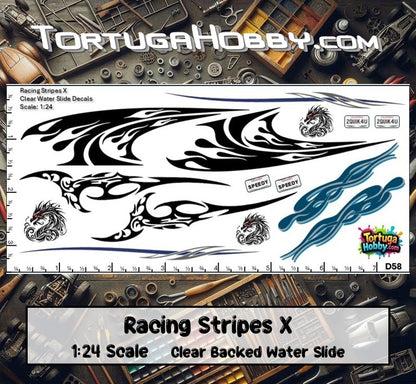 Racing Stripes X - Clear Water Slide Decals - 1:64, 1:24 & 1:18 Scale