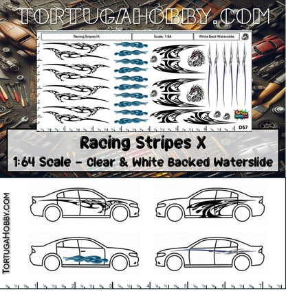 Racing Stripes X - Clear Water Slide Decals - 1:64, 1:24 & 1:18 Scale