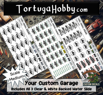 Custom Garage Decals for your Diorama, Garage, Shop, or Model. Various Scales