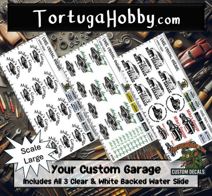 Custom Garage Decals for your Diorama, Garage, Shop, or Model. Various Scales
