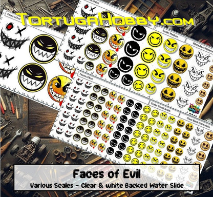 Faces of Evil Decal Set - Waterslide Decals for Models, Derby Cars and More