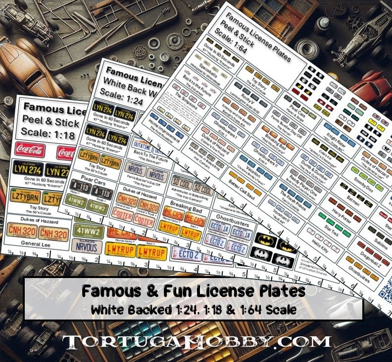 Famous License Plates - 1:64/1:24/1:18 Scale For Models, Derby, & More