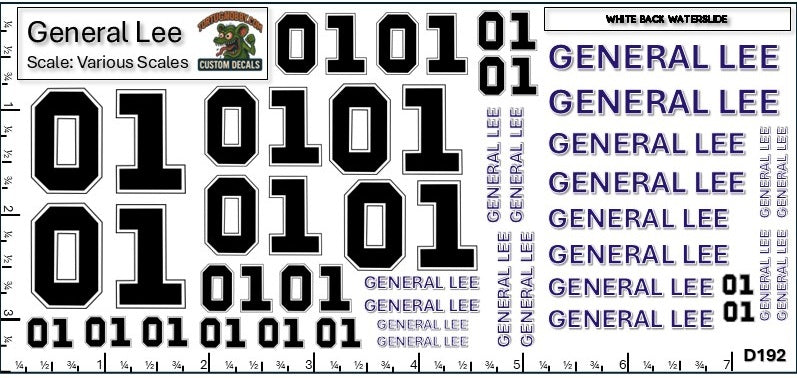 General Lee - Dukes of Hazzard - Water Slide Decals - Various Scale