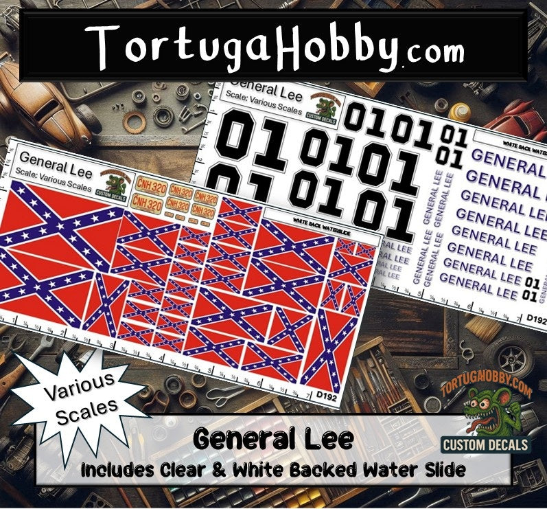 General Lee - Dukes of Hazzard - Water Slide Decals - Various Scale
