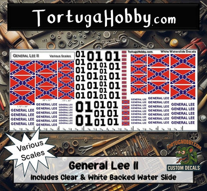 Cars of Hazzard - General Lee - Daisy Duke - Rosco - White Water Slide Decals - 1:24 Scale