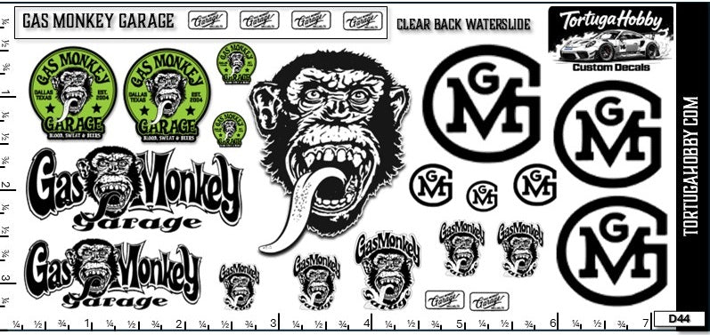 Gas Monkey Garage - Clear Water Slide Decals - Various Scale
