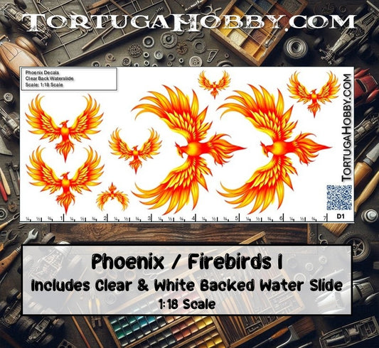 Phoenix/Firebird I - Clear and White Waterslide Decals - 1:18, 1:24 & 1:64 Scale