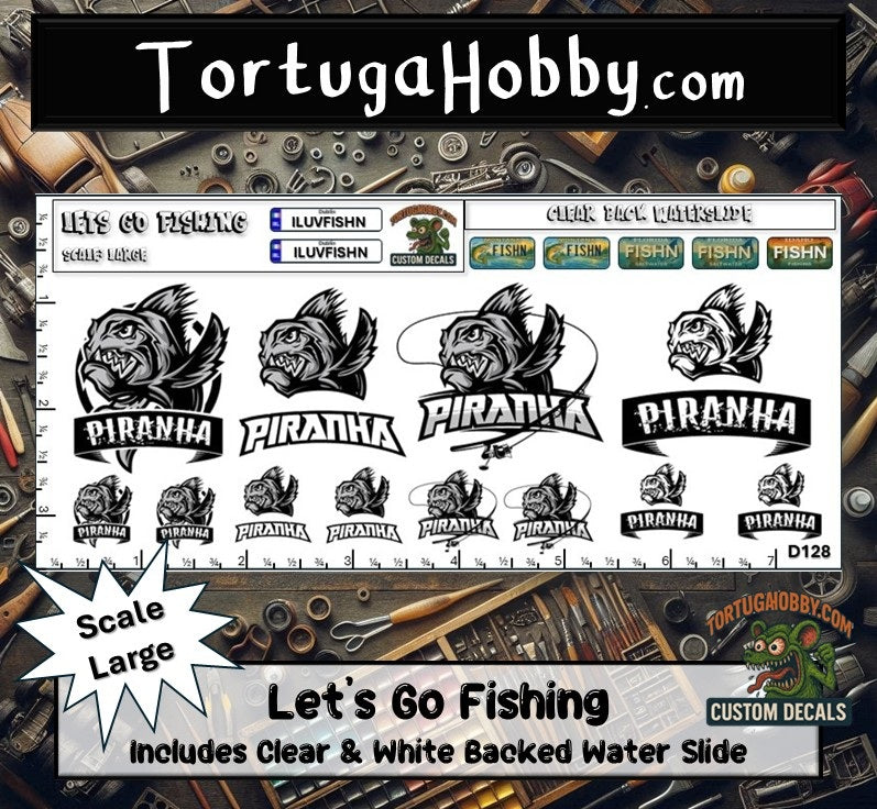 Lets Go Fishing- Piranha Decals - Great for Models, Derby or Other Projects