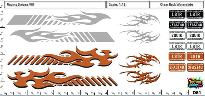 Racing Stripes VIII - Clear Water Slide Decals - 1:64, 1:24 & 1:18 Scale