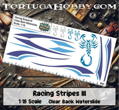 Racing Stripes III - Clear Water Slide Decals - 1:64, 1:24 & 1:18 Scale