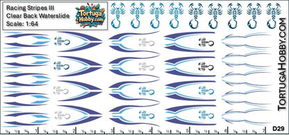 Racing Stripes III - Clear Water Slide Decals - 1:64, 1:24 & 1:18 Scale