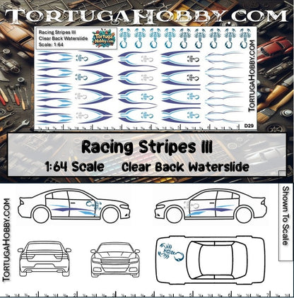 Racing Stripes III - Clear Water Slide Decals - 1:64, 1:24 & 1:18 Scale