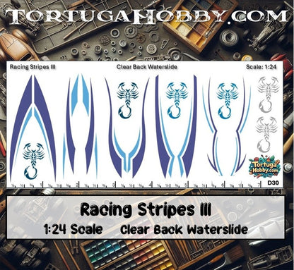 Racing Stripes III - Clear Water Slide Decals - 1:64, 1:24 & 1:18 Scale