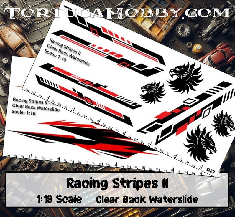 Racing Stripes II - Clear Water Slide Decals 1:24, 1:64 & 1:18 Scale