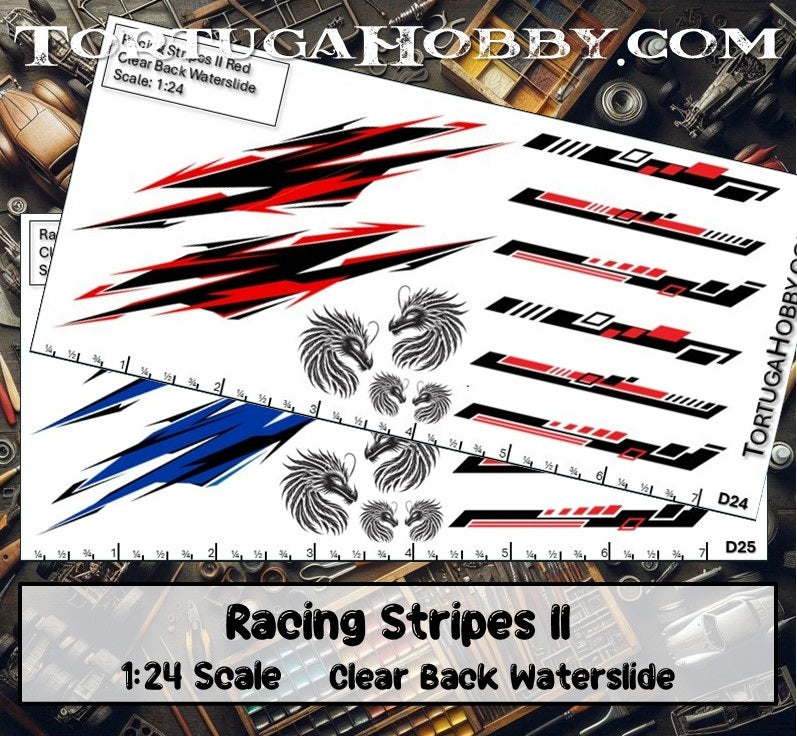 Racing Stripes II - Clear Water Slide Decals 1:24, 1:64 & 1:18 Scale