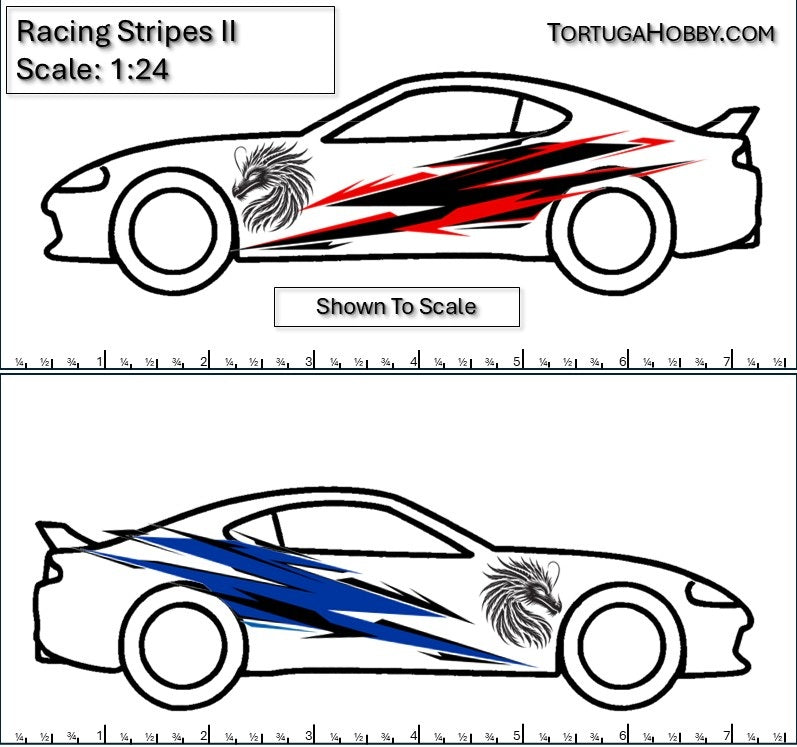 Racing Stripes II - Clear Water Slide Decals 1:24, 1:64 & 1:18 Scale