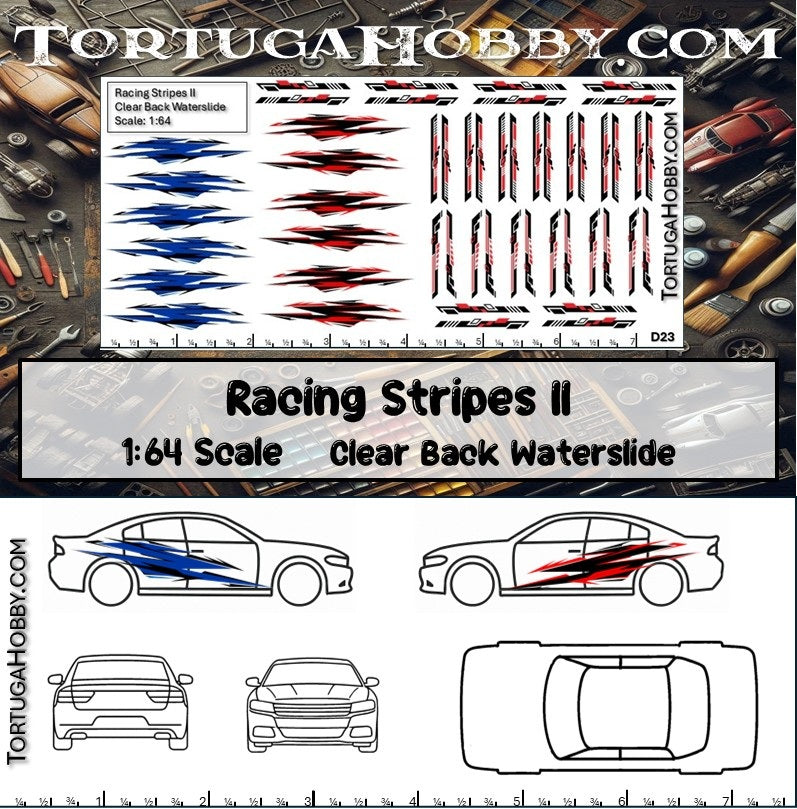 Racing Stripes II - Clear Water Slide Decals 1:24, 1:64 & 1:18 Scale