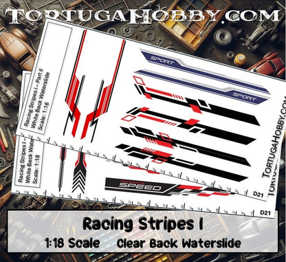 Racing Stripes I - Clear Water Slide Decals - 1:24, 1:18 or 1:64 Scale