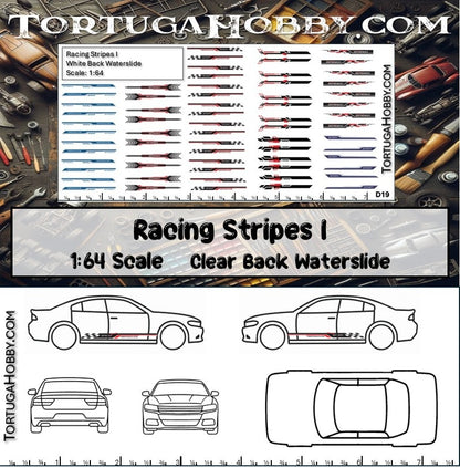 Racing Stripes I - Clear Water Slide Decals - 1:24, 1:18 or 1:64 Scale
