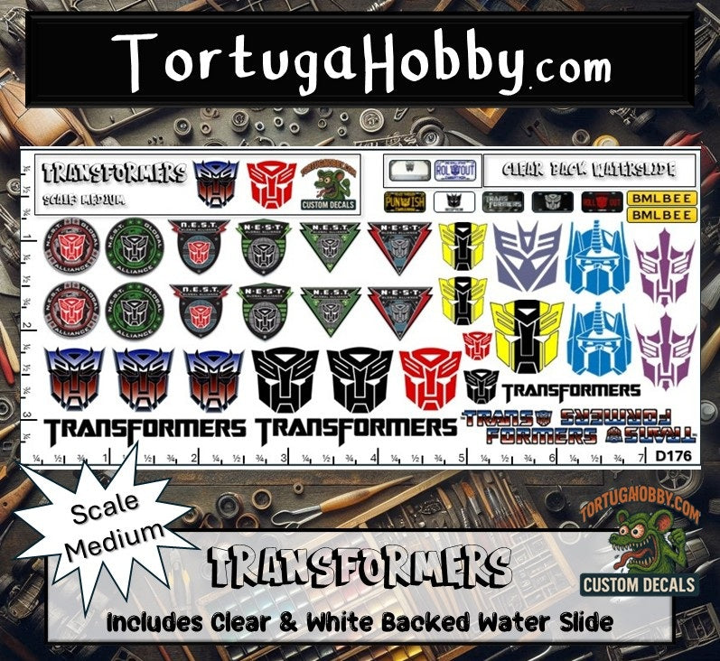 Transformers - Clear and White Waterslide Decals - 1:18, 1:24 & 1:64 Scale
