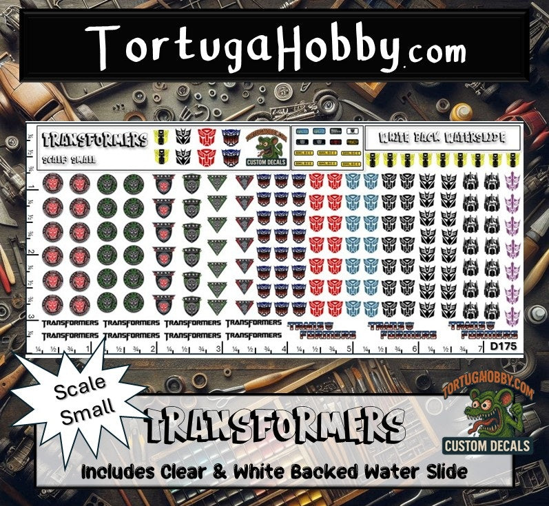 Transformers - Clear and White Waterslide Decals - 1:18, 1:24 & 1:64 Scale