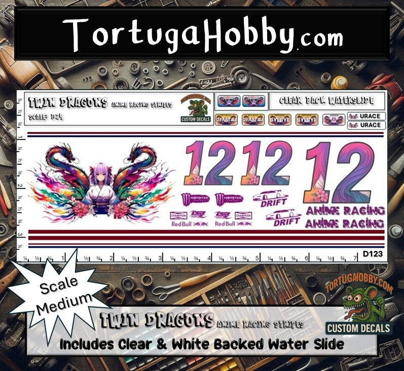 Twin Dragons Anime Racing Decals - Model Cars, Derby and More!!