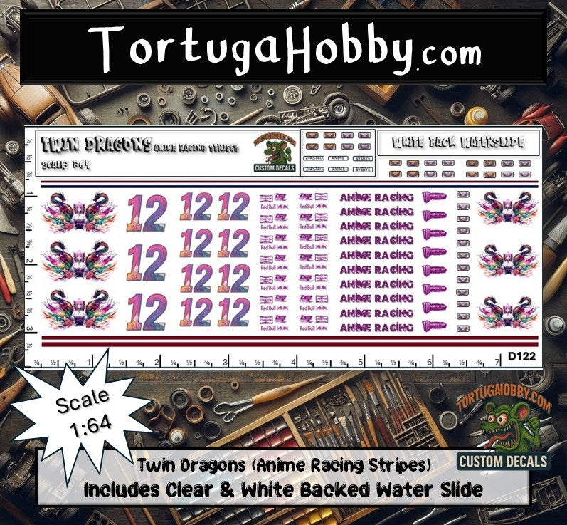 Twin Dragons Anime Racing Decals - Model Cars, Derby and More!!