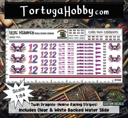 Twin Dragons Anime Racing Decals - Model Cars, Derby and More!!