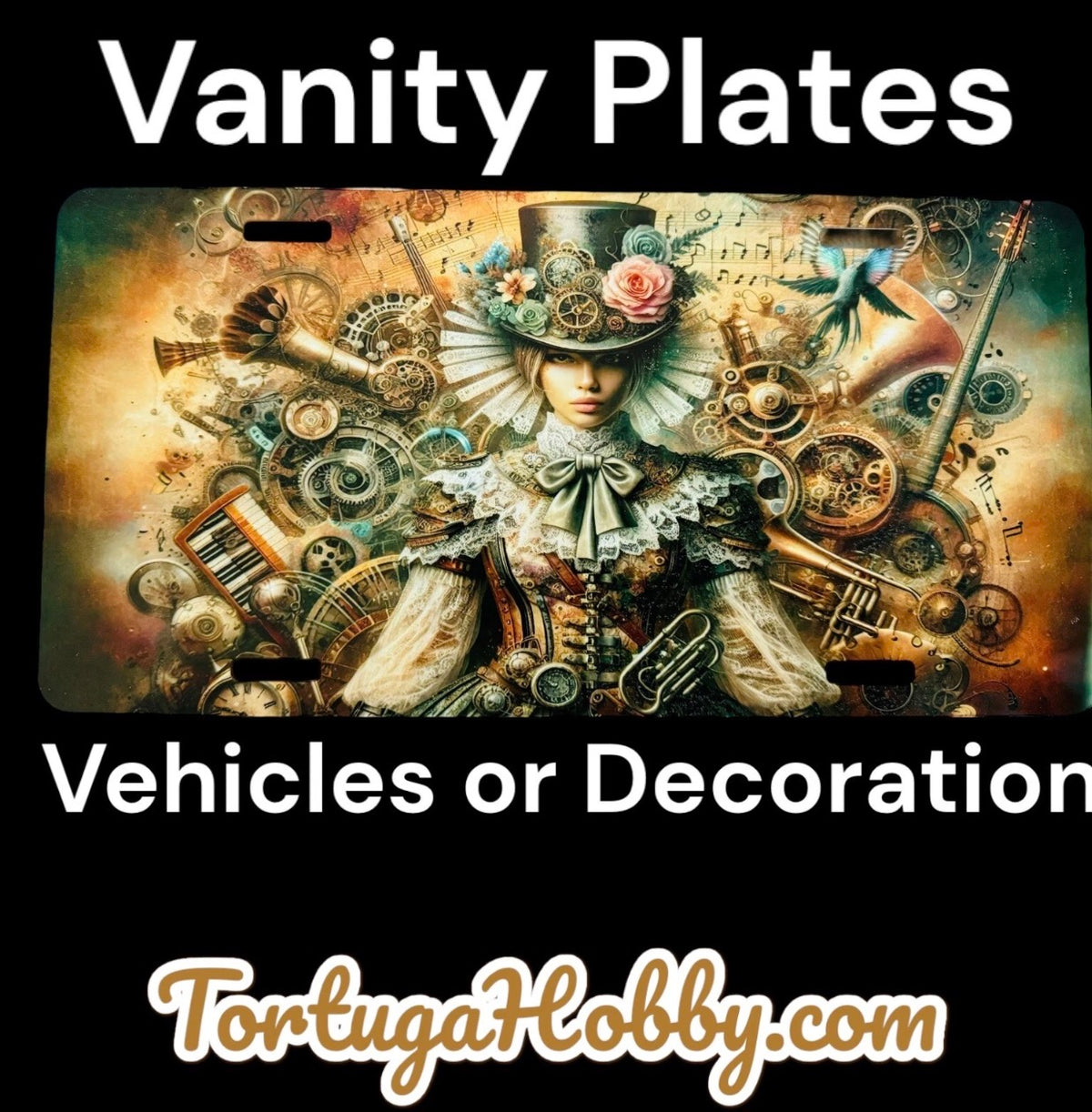 Plates - Lady of Music Exclusive Art - Front License / Vanity Plate - Steampunk Artwork